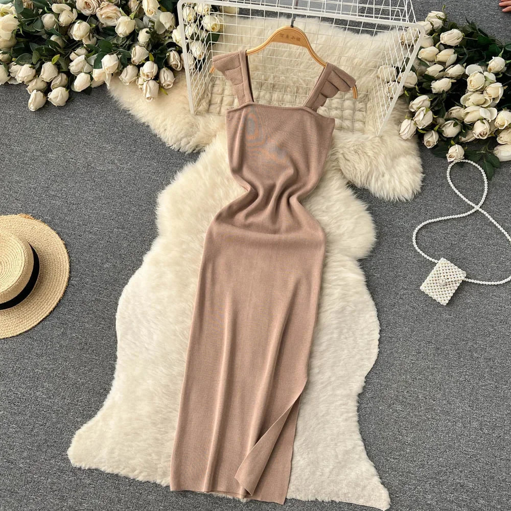Sleeveless Wrap Midi Dress Hollow Split For Summer Beach