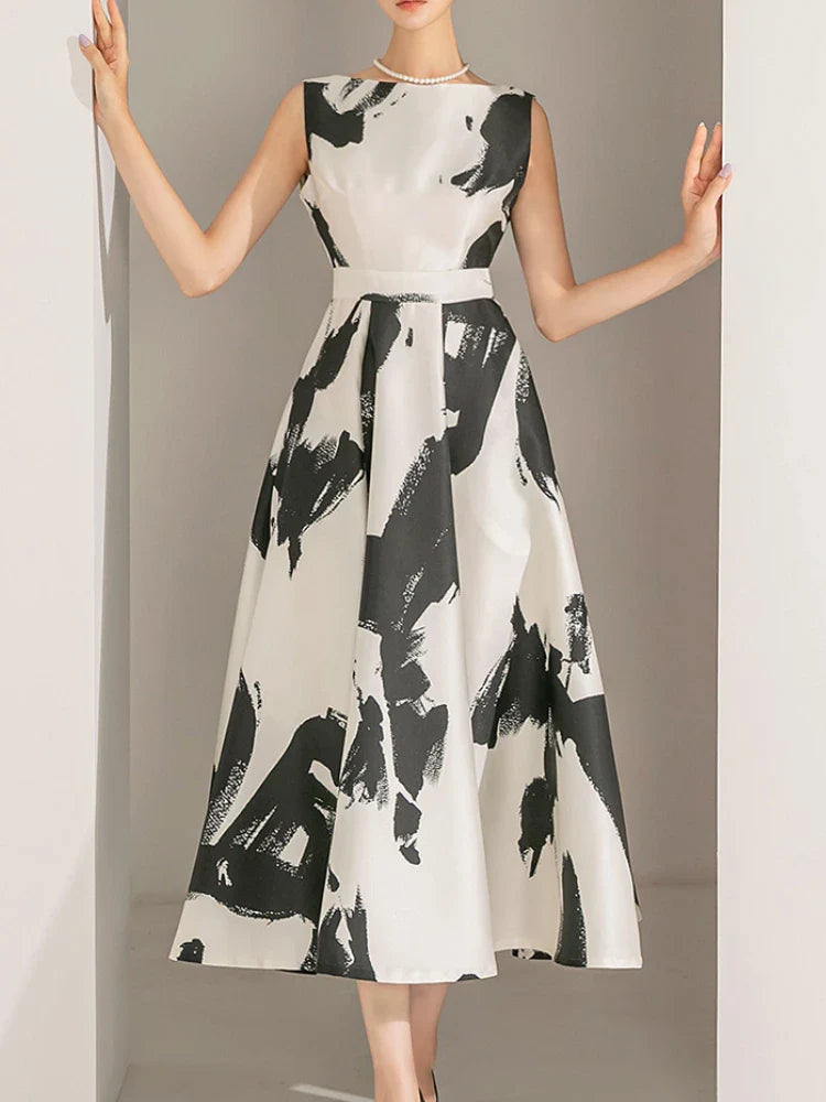 Women Sleeveless Midi Dress A Line For Party Casual Summer