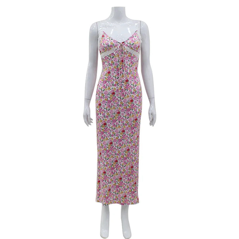 Floral Spaghetti Strap Sleeveless Dress For Women Slim Fit