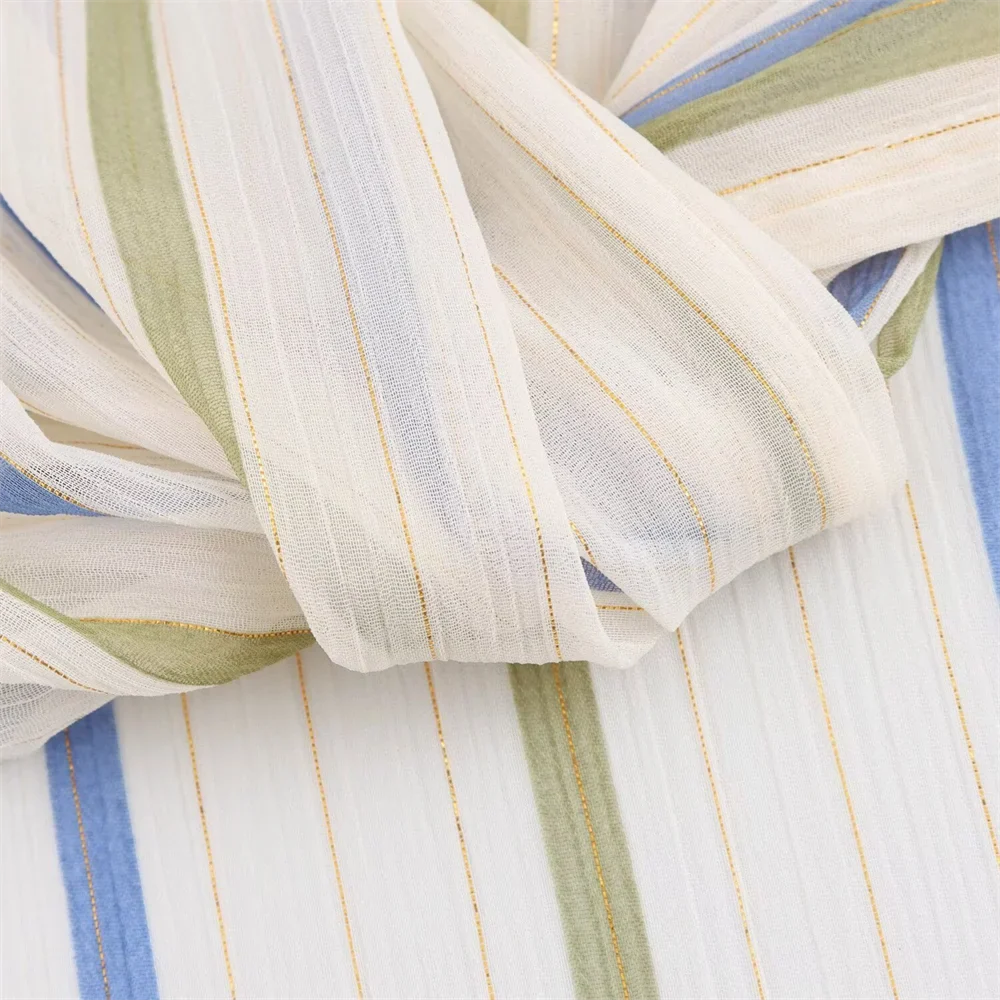 Women's Fashionable Casual Striped Lapel Shirt Long Sleeve Versatile Metal Tone Accent Autumn Blouse