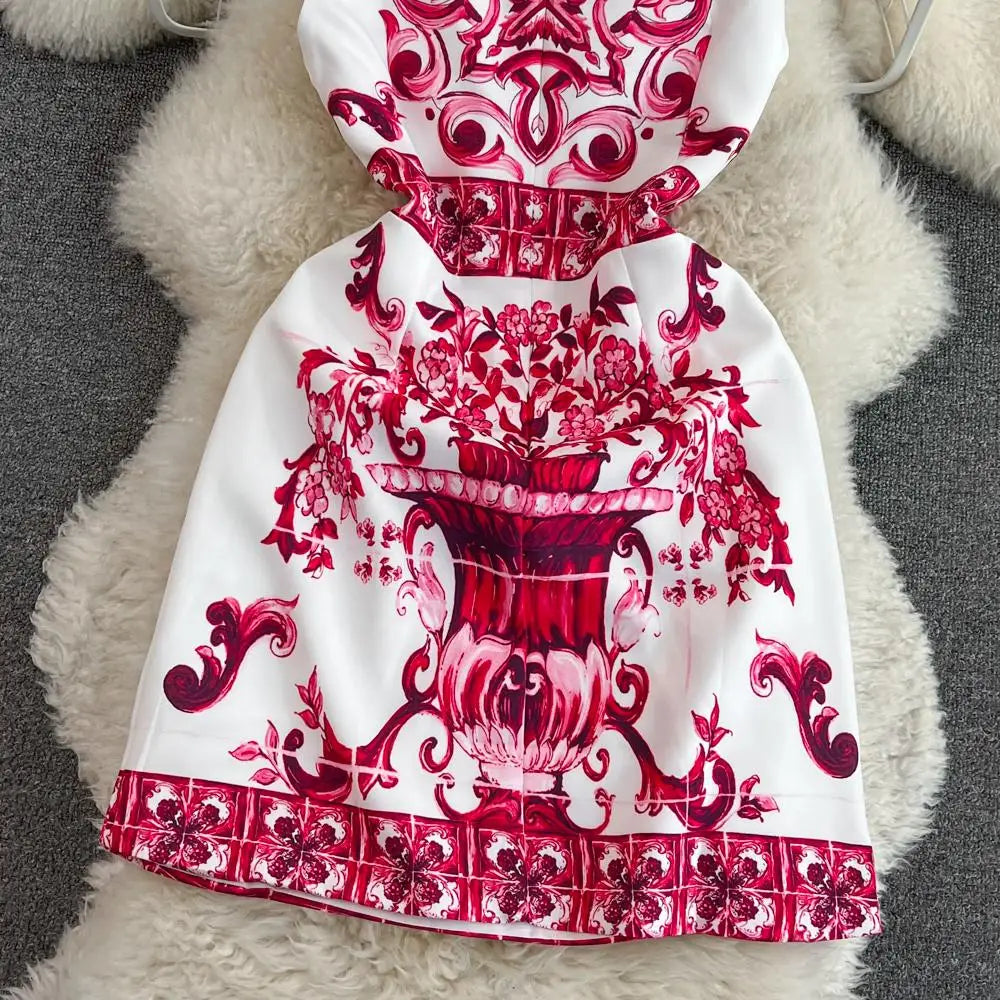 Floral Print Sleeveless Mini Dress for Summer Vacation