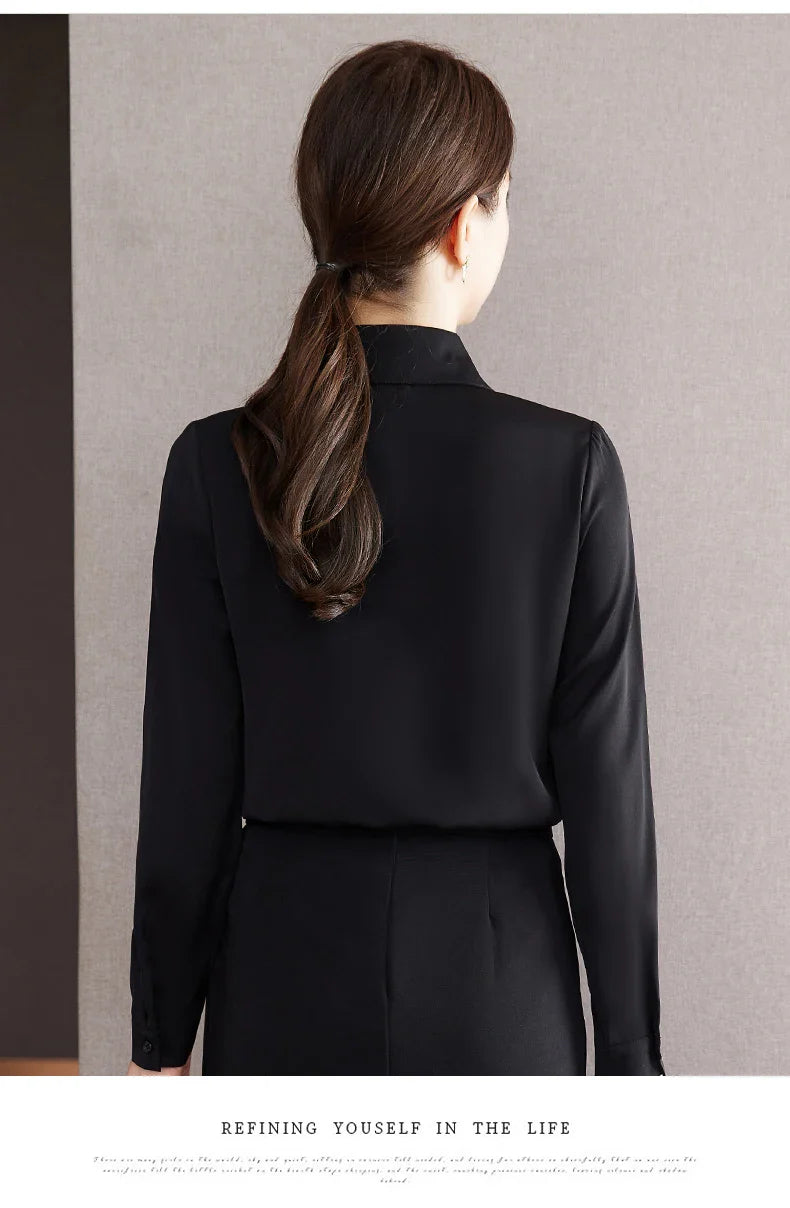 Elegant Bow Tie Ribbon Blouse for Women Lace Up Temperament Shirt Stylish Spring and Autumn Top