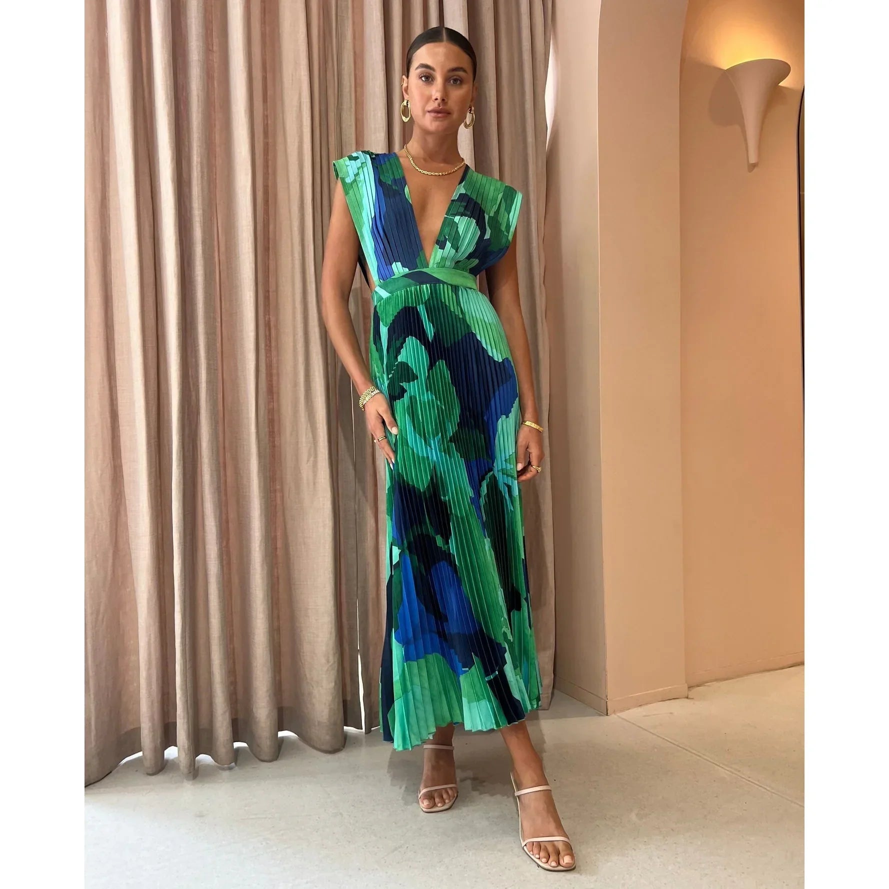 Pleated Sleeveless Casual Dress For Women Summer Vacation