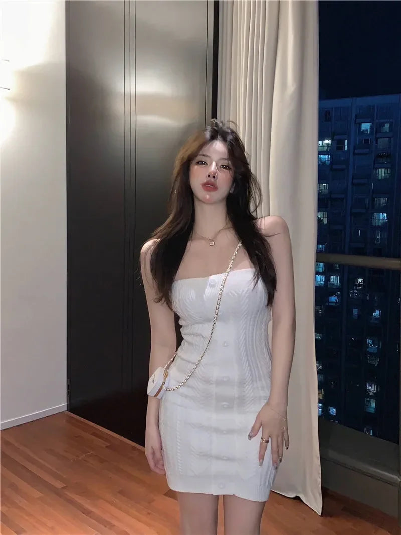 Off Shoulder Bodycon Dress Knit Ribbed Summer Streetwear