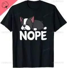 Funny Creative Nope Lazy French Bulldog O-Neck T-Shirt for Men and Women Casual Short Sleeve Cotton Top
