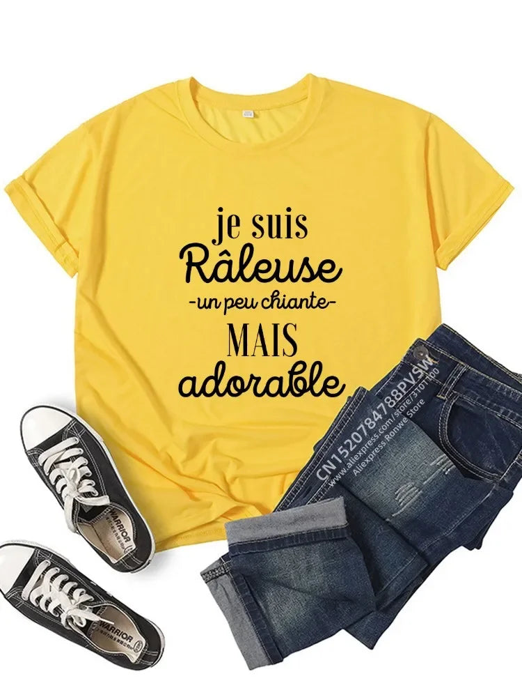 Je Suis Râleuse Graphic T-Shirt for Girls in Black and Pink Y2K Harajuku Style