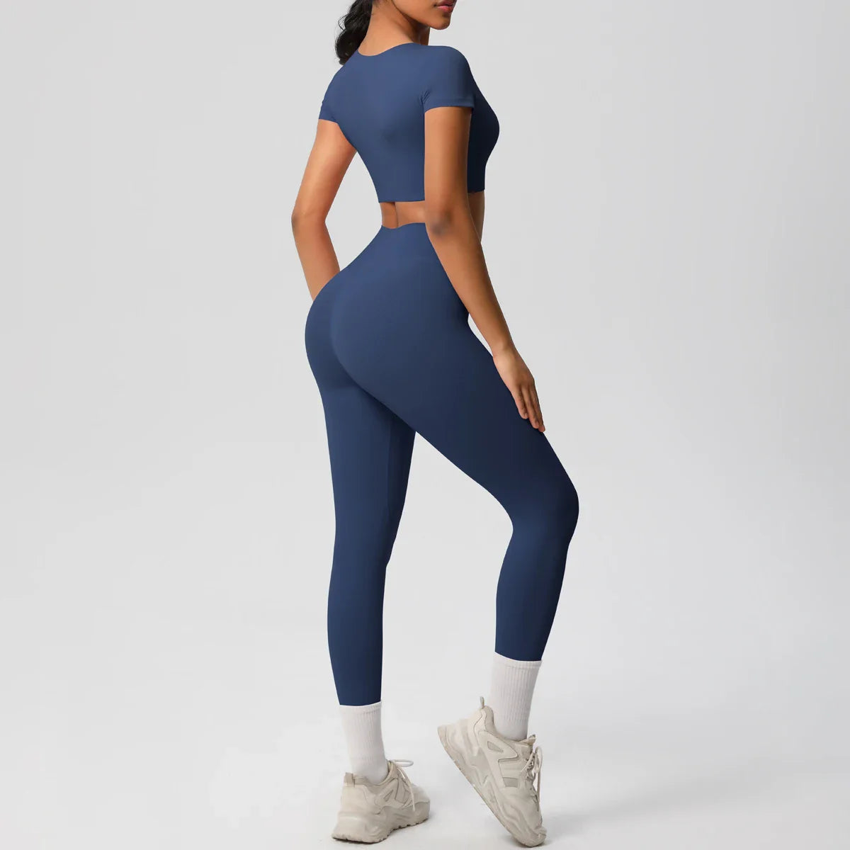 Yoga Set for Women Fitness Sportswear with Short Sleeve Top and High Waist Leggings