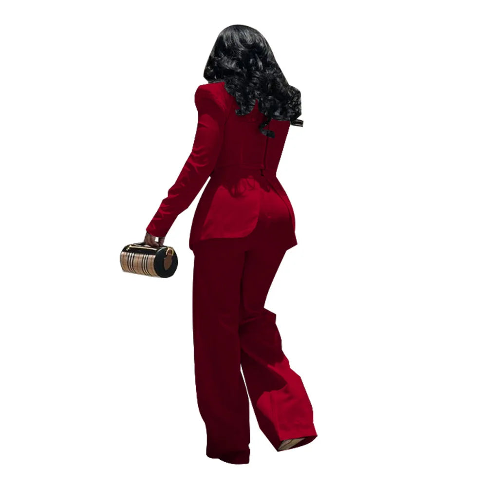 Women Long Sleeve Patchwork Romper Jumpsuit with Waist Cincher Wide-Leg Pants Elegant Office and Party Playsuit