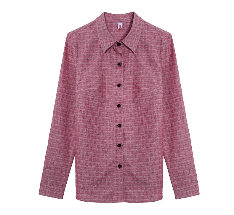 Women's Long Sleeve Slimming Cotton Shirt with Flip Collar Casual Versatile Top for Spring and Autumn Fashion