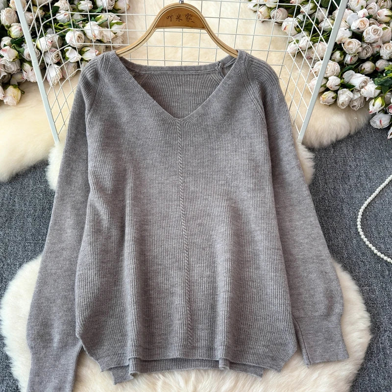 Cozy Knitted Two-Piece Women's Tracksuit Set with V-Neck Sweater and Straight Jogging Pants Autumn Winter Lounge Wear