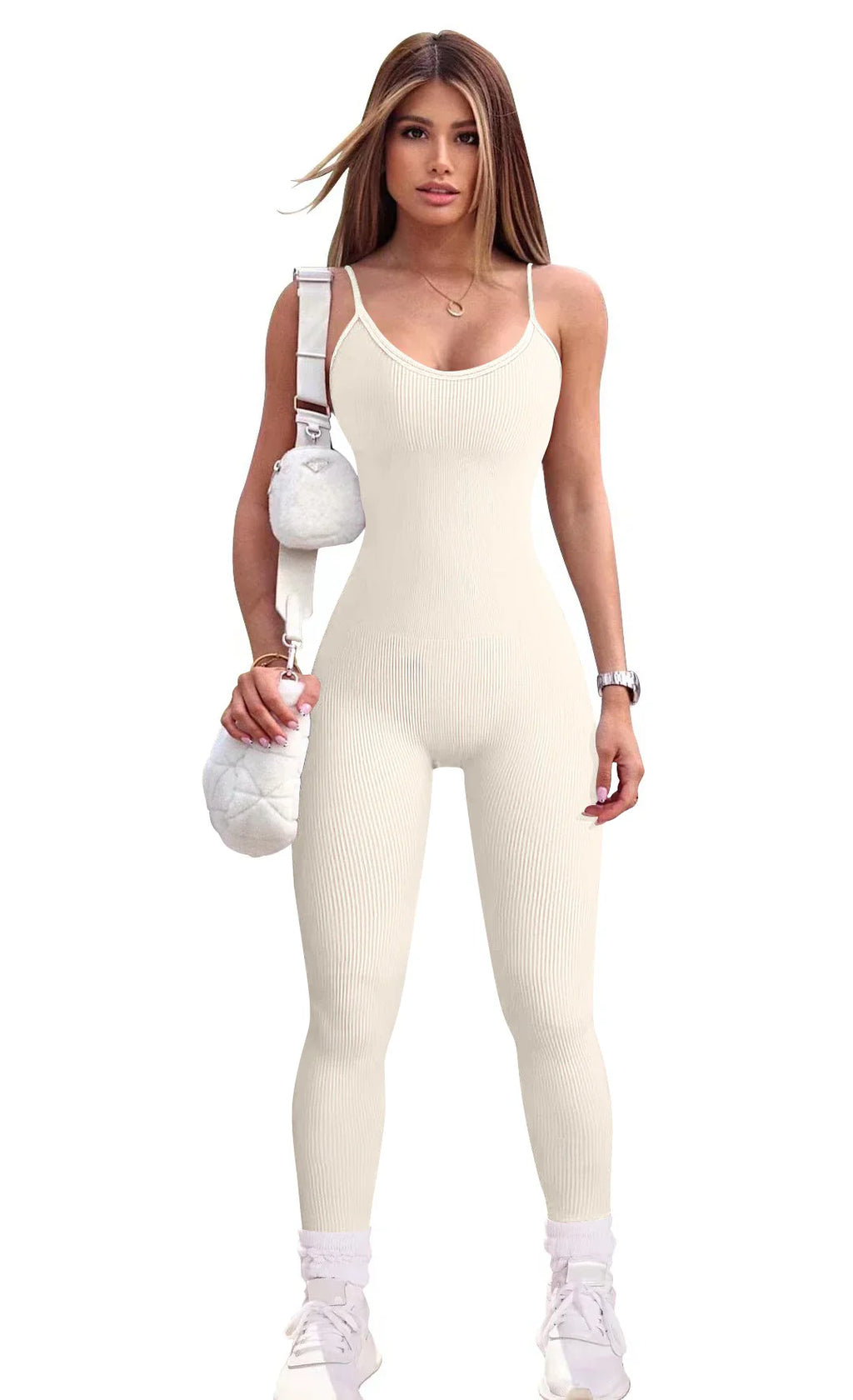 Solid Color Slim-Fit Seamless Hip Lifting Bodysuit Yoga Jumpsuit Set for Women