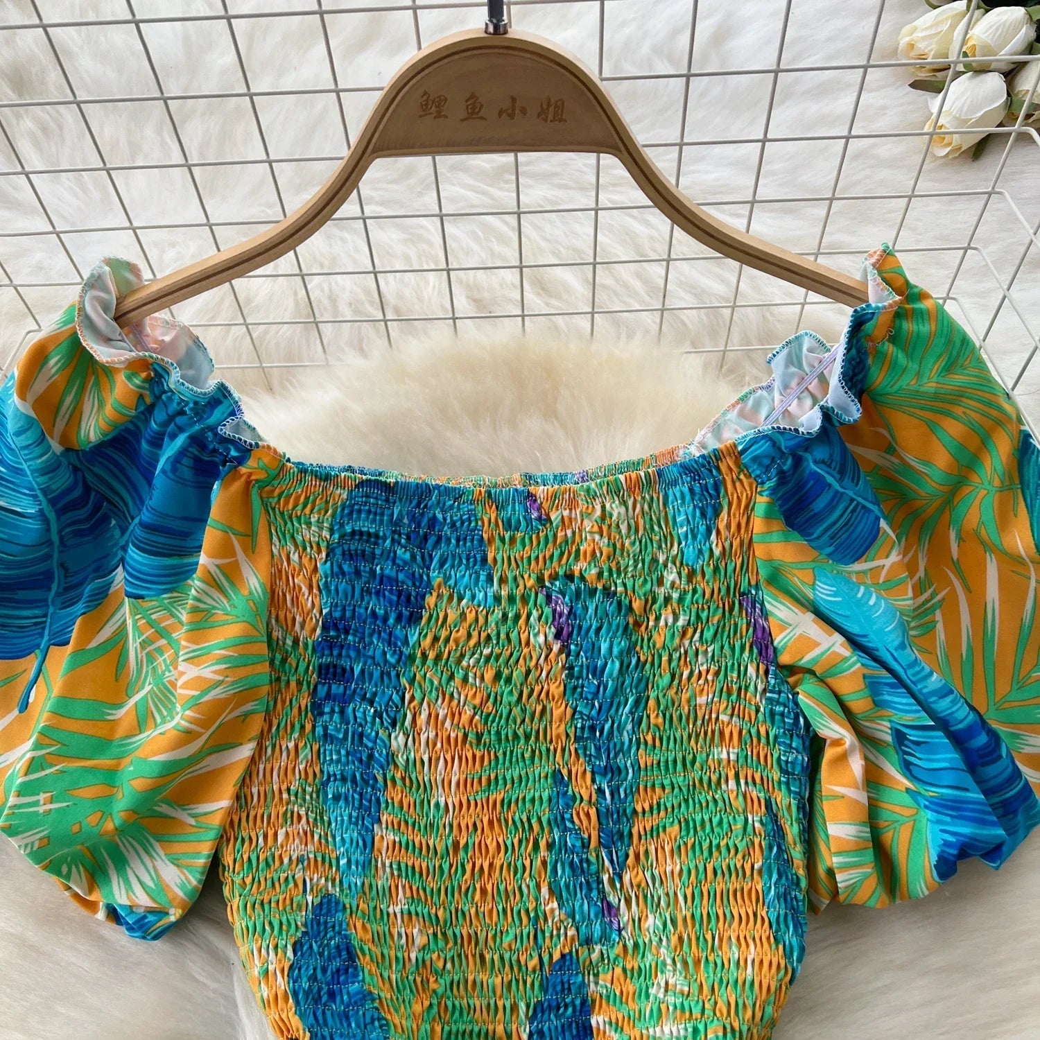 Square Neck Loose Pleated Jumpsuit with Ruffles Backless Design Wide Leg Long Pants Elegant Chic Printed Playsuit for Women