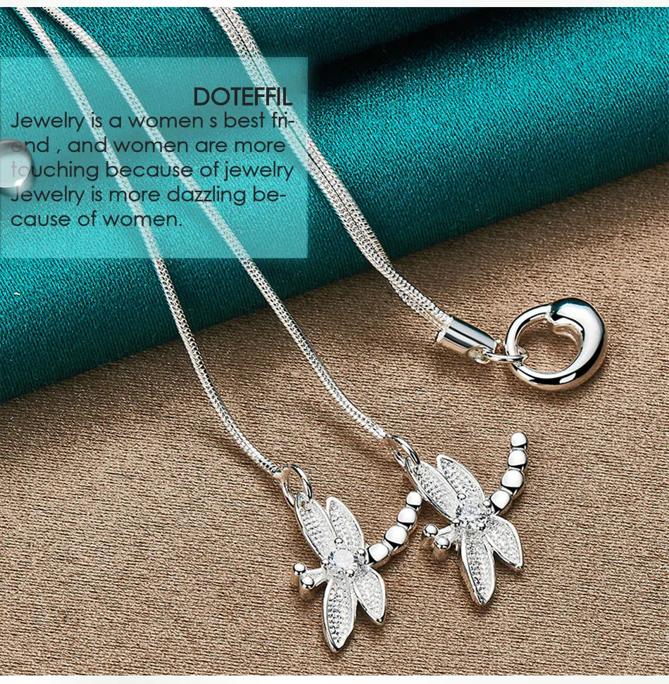 925 Sterling Silver Dragonfly Pendant Necklace for Women with Snake Chain Wedding Engagement Jewelry