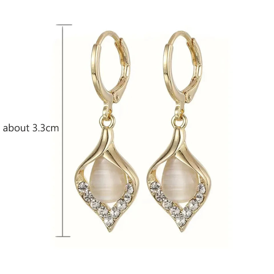 Korean Angel Eye Rhinestone Hoop Earrings in Gold Color with Tulip Petal Design for Women