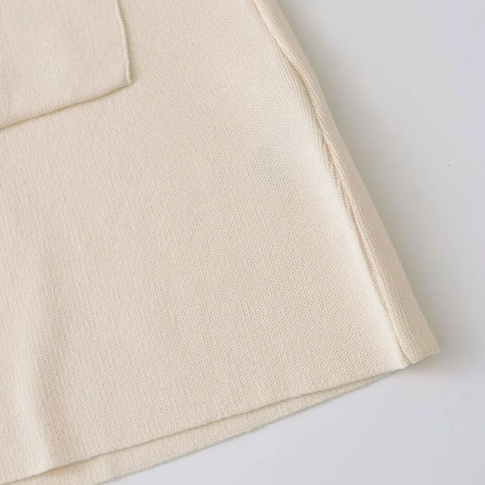 Knitted Mini Dress With Pockets And Golden Buttons For Women