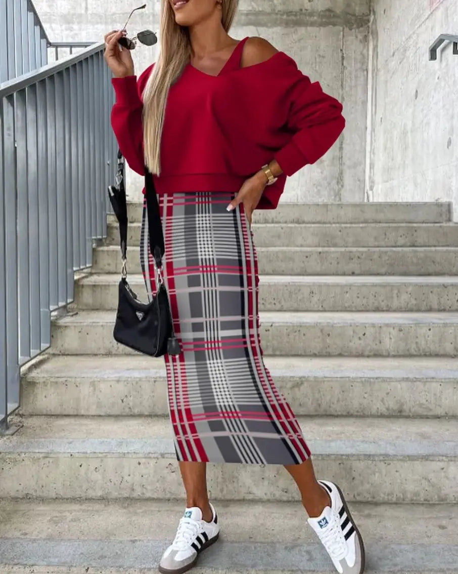 Elegant Bat Sleeve Sweater Dress Set Autumn Winter