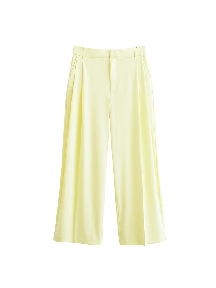 Women Summer Two-Piece Set Solid Halter Camisole Top and Trouser Outfit Elegant Street Style Clothing