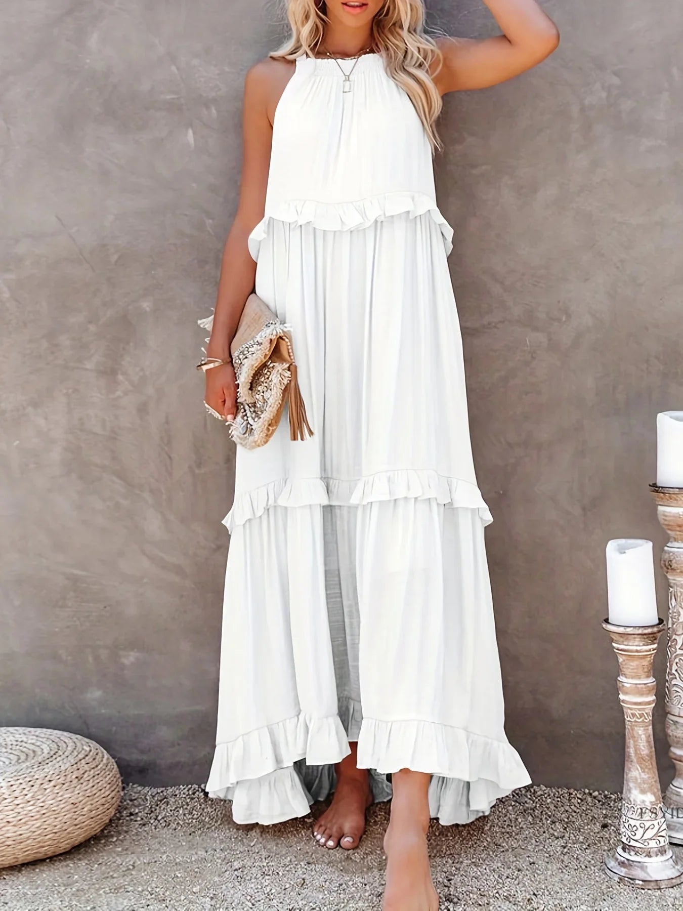 Summer Sleeveless Maxi Dress With Irregular Hem For Holiday