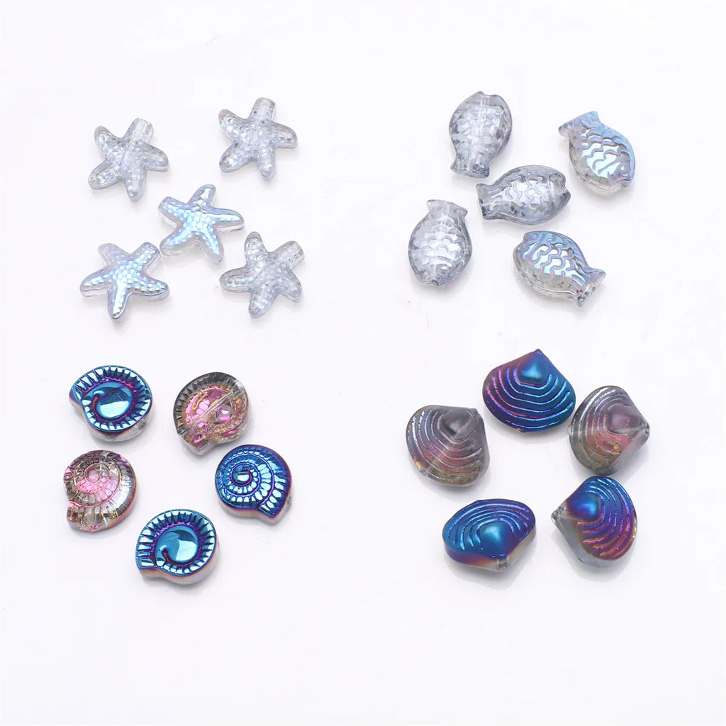 20 Pieces Mixed Shape Crystal Glass Beads for DIY Jewelry Making Including Starfish Snail Shell and Small Fish
