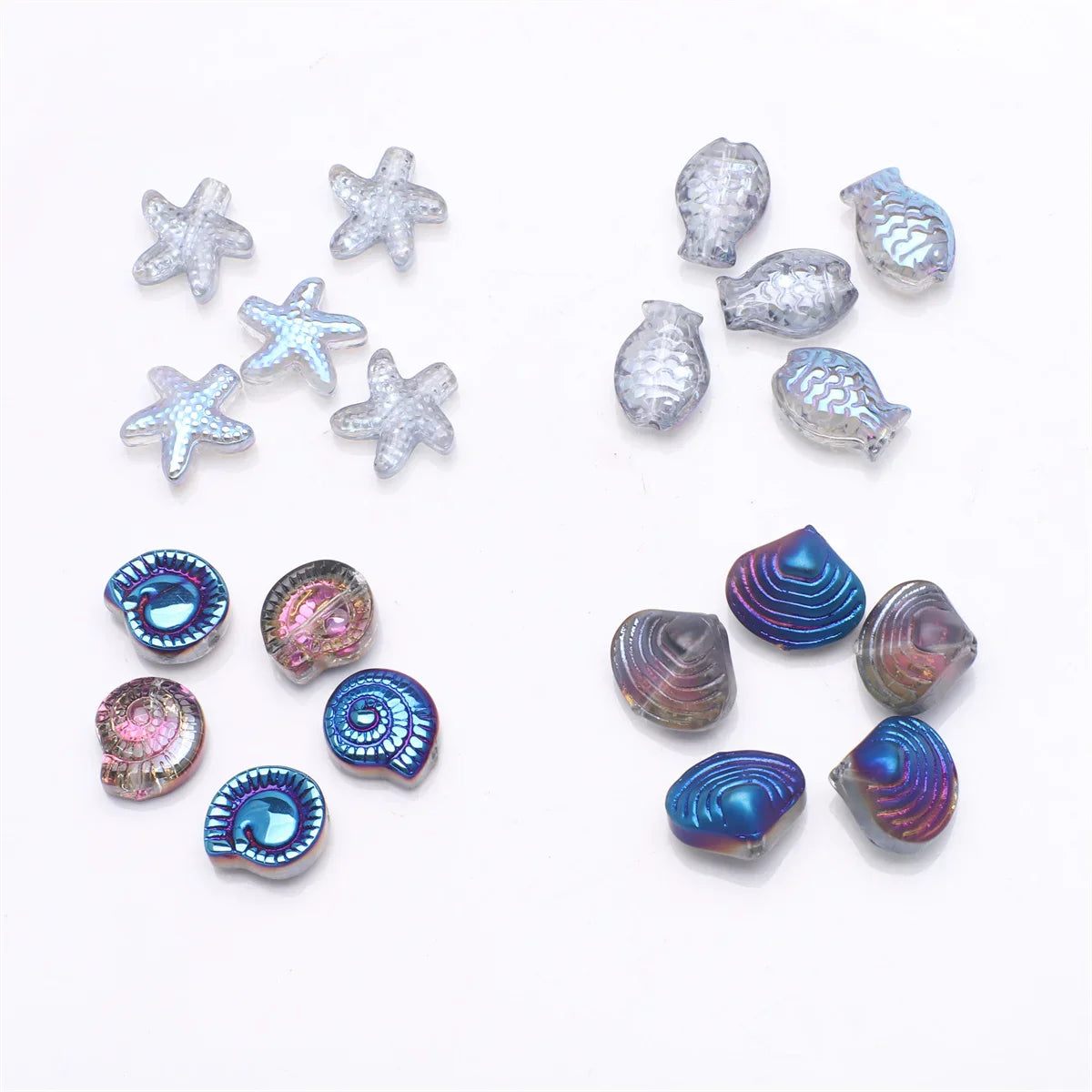 20 Pieces Mixed Shape Crystal Glass Beads for DIY Jewelry Making Including Starfish Snail Shell and Small Fish