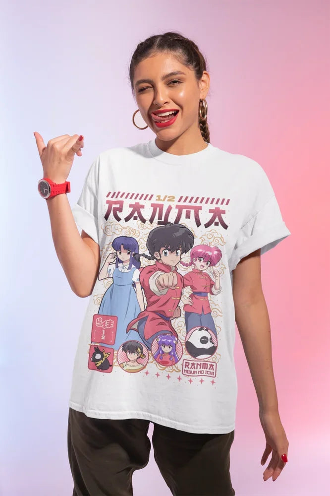 Kawaii Anime T-Shirt Featuring Ranma 1/2 Shampoo Design Oversized Women's Tee Y2K Style All Sizes