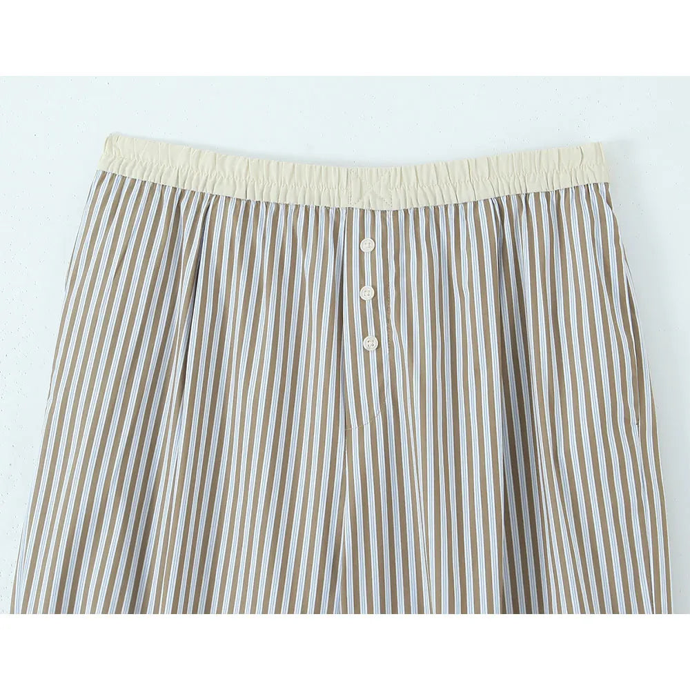 Women Summer Striped Halter Neck Tank Top and Casual Straight Trousers 2 Piece Set