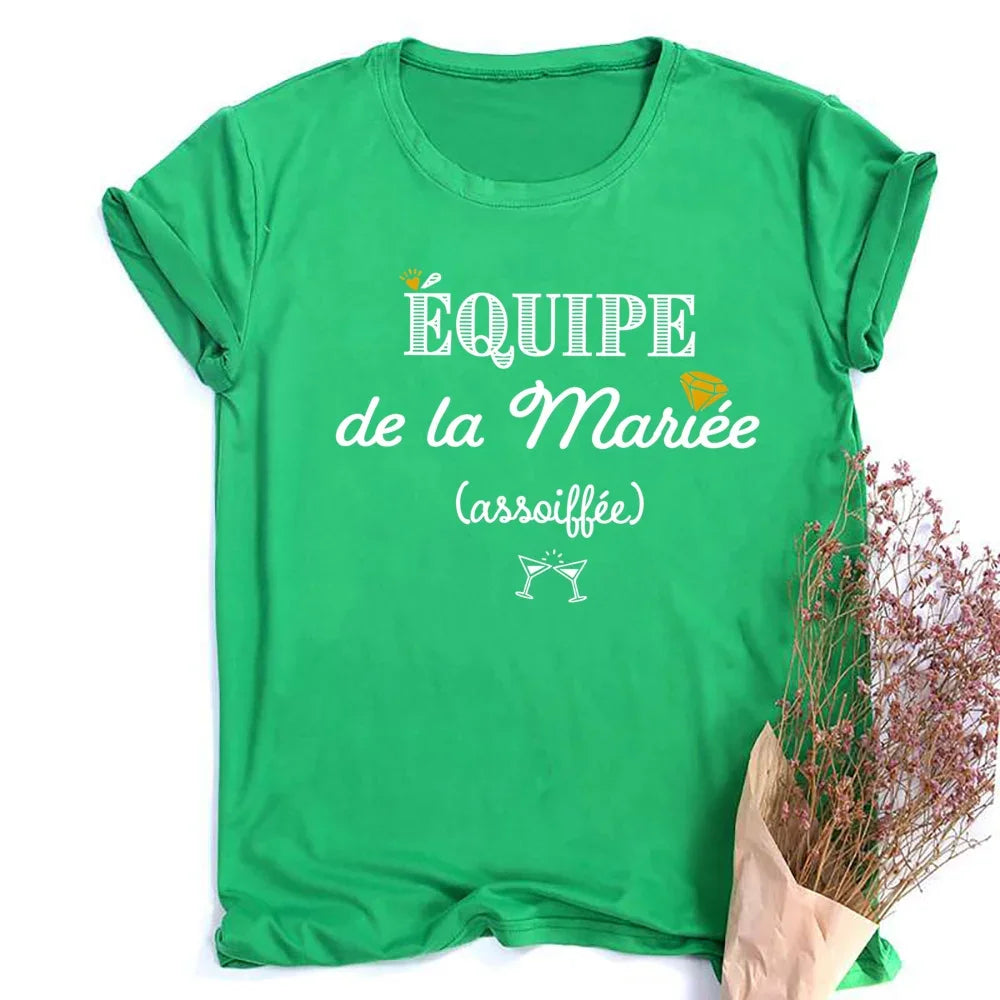 French Printed Team Bride T-Shirt for Bachelorette Party Outfit Short Sleeve Tops