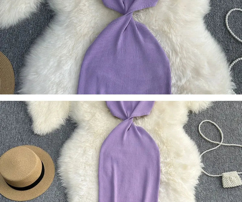 Knot Hollow Out Waist Knitted Bodycon Maxi Dress For Women