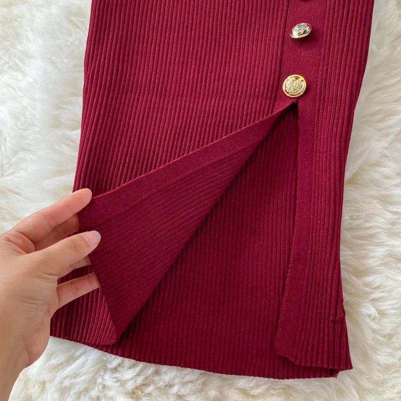 Black Knitted Bodycon Dress Slim Elastic Streetwear