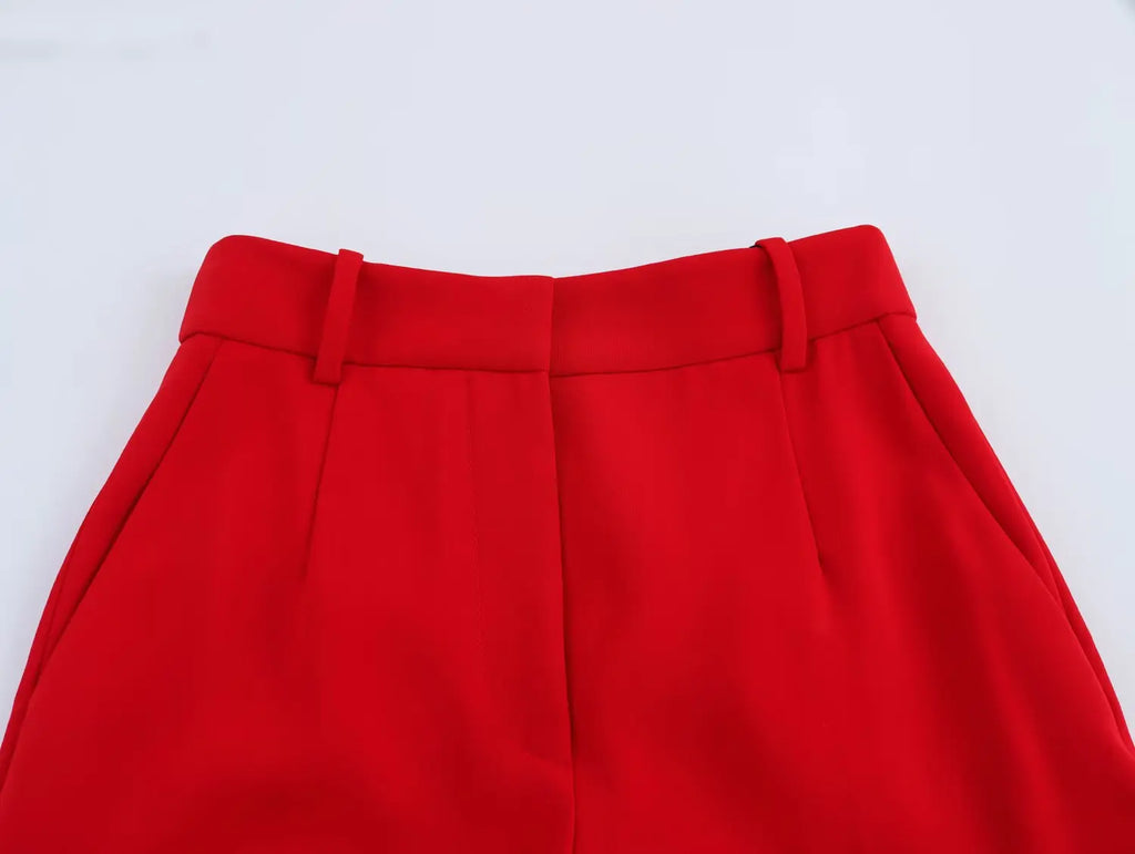 Women's Belted V-neck Vest Top with Shoulder Pads and Pockets Paired with Flared Pants for Casual Spring Summer Chic Look