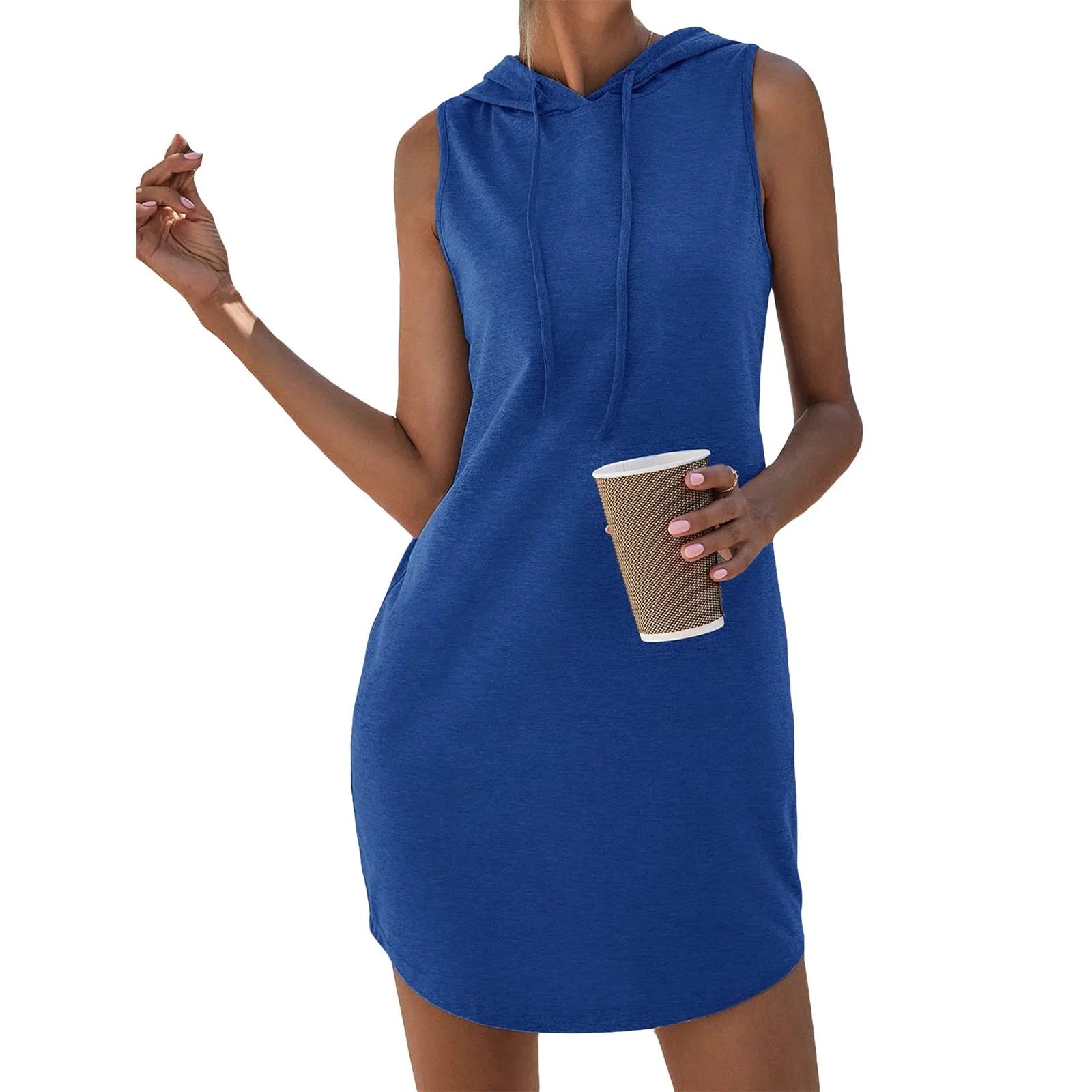 Womens Sleeveless Hoodie Dress With Drawstring Streetwear