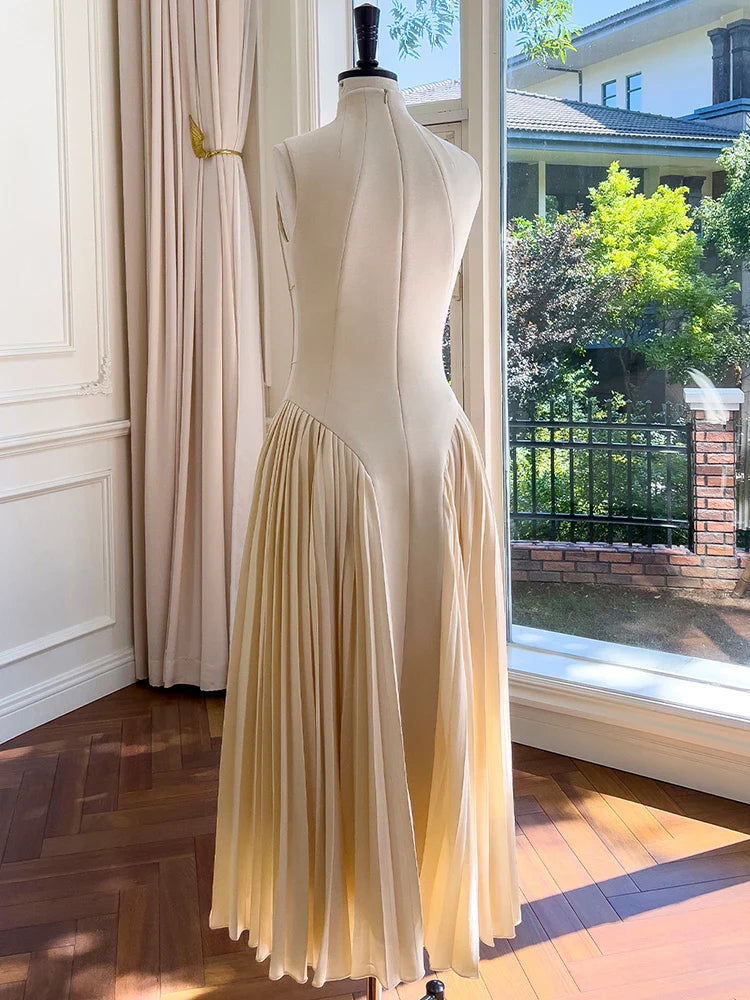 Elegant Square Collar Sleeveless High Waist Summer Dress