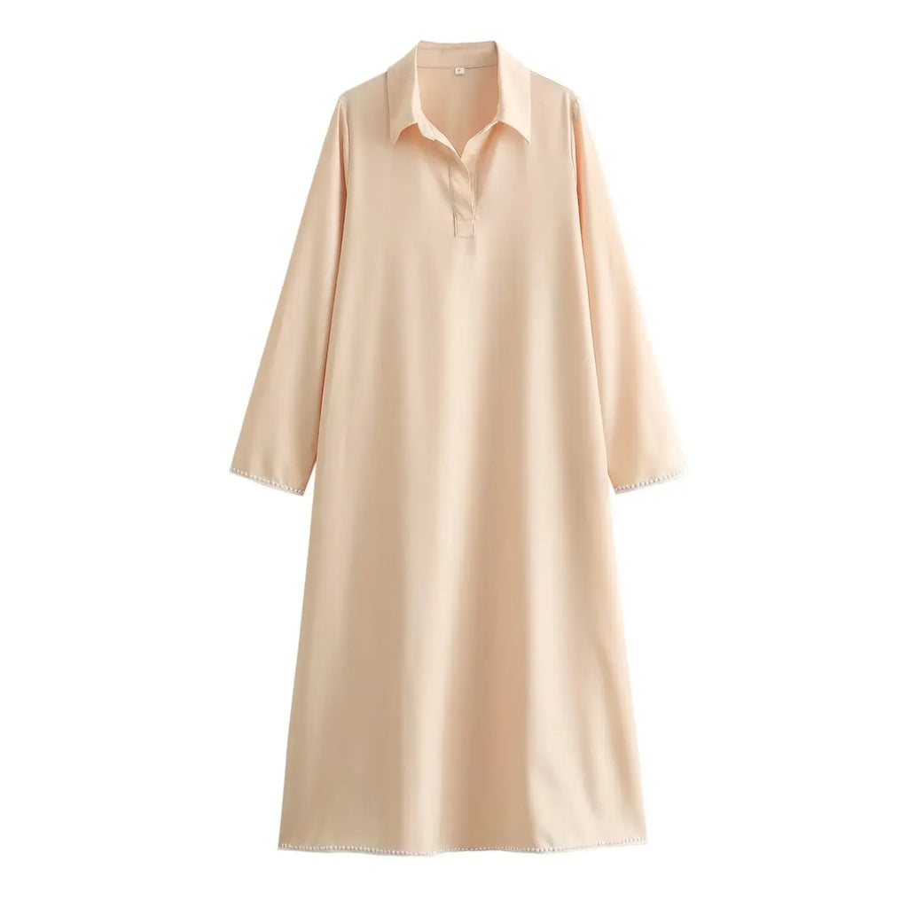 Green Embroidery Shirt Dress With Cuffed Sleeves Split Hem