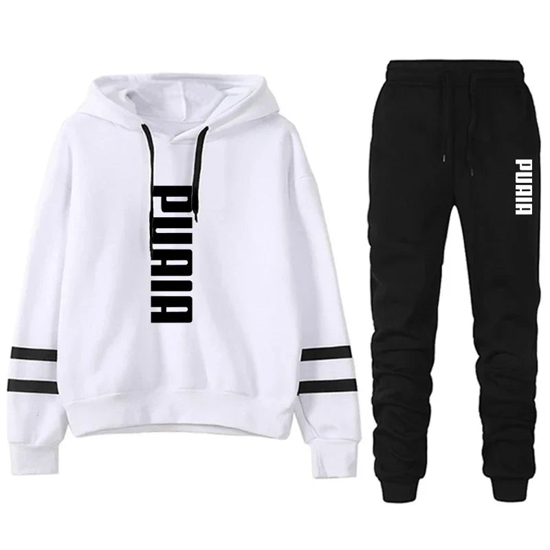 Autumn Winter Women's Hooded Sweatshirt and Jogging Set Lightweight Casual Sportswear with Stripe Detail Comfortable Daily Outdoor Activewear