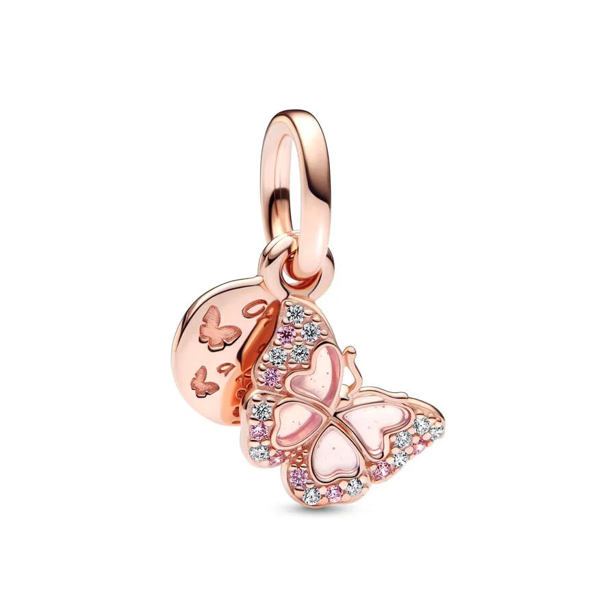 Plated Rose Gold Sparkling Pink Hot Air Balloon and Heart Charm Bead for Silver 925 Bracelet DIY Jewelry