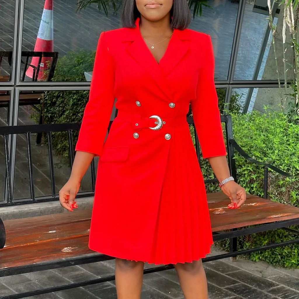 Elegant Blazer Dress For Women Notched Collar Full Sleeve