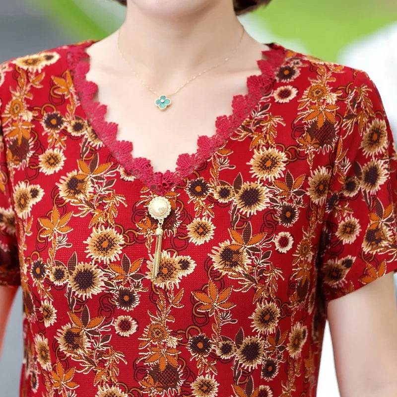 Bohemian Summer Dress With V Neck Print Vintage Midi