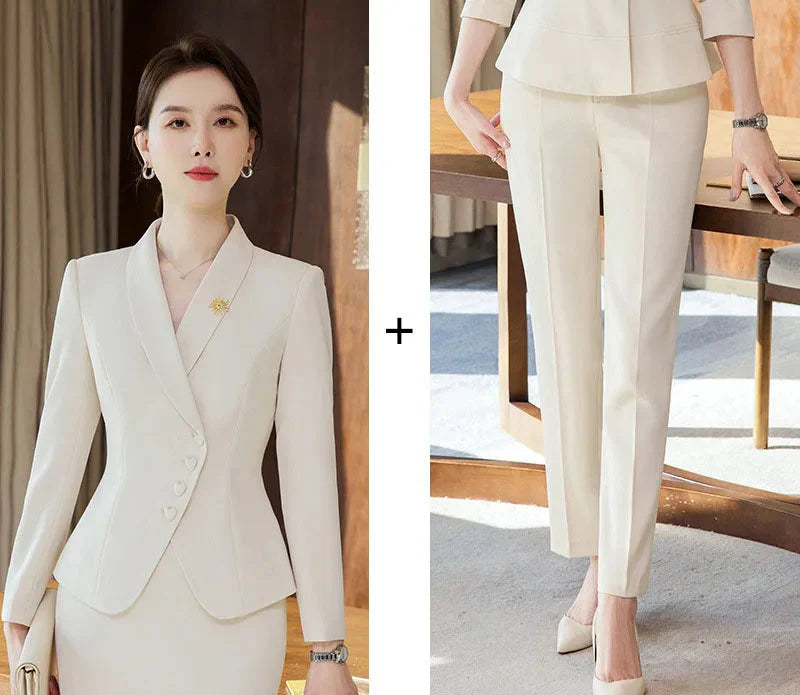 Ladies Formal Pant Suit Set with Blazer and Trousers for Professional Business Attire, Stylish Autumn Winter Women's Work Wear Outfit