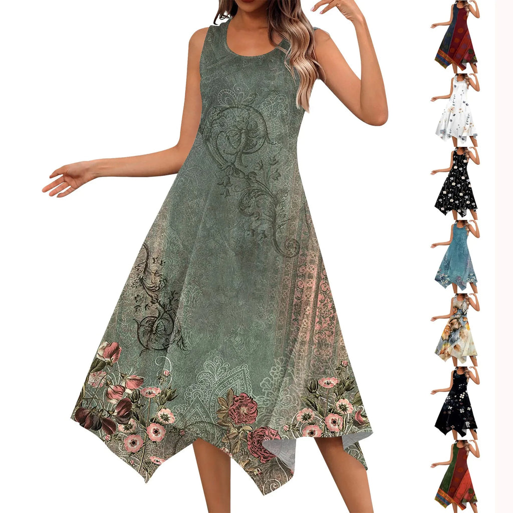 Y2K Style Sleeveless Midi Dress With Irregular Hem Design