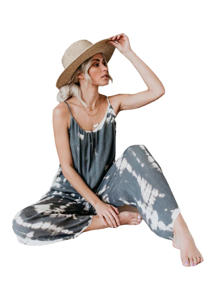 Women's Sexy Suspender Jumpsuit with Wide Leg Pants Elegant Chic Sleeveless Romper