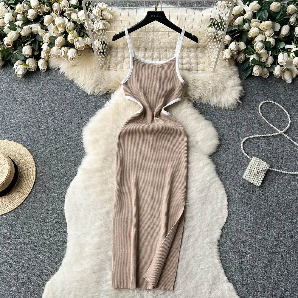 Halter Backless Knit Sundress Women Elastic Waist Bodycon