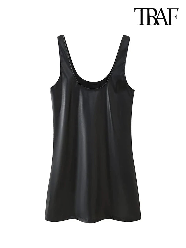 Beaded Dress Faux Leather U Neck Evening Gown For Party