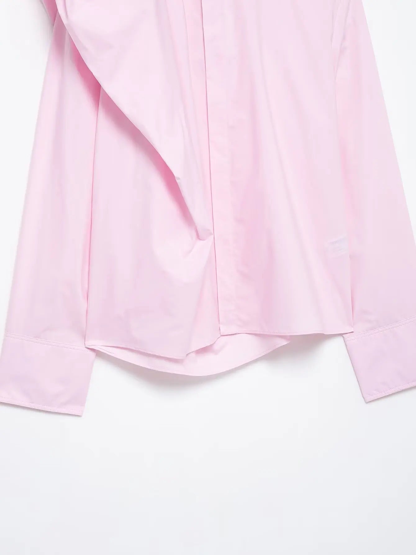 Women Long Sleeve Blouse with Turn Down Collar Pink Spring Top Chic Shoulder Design Office Shirt for Ladies