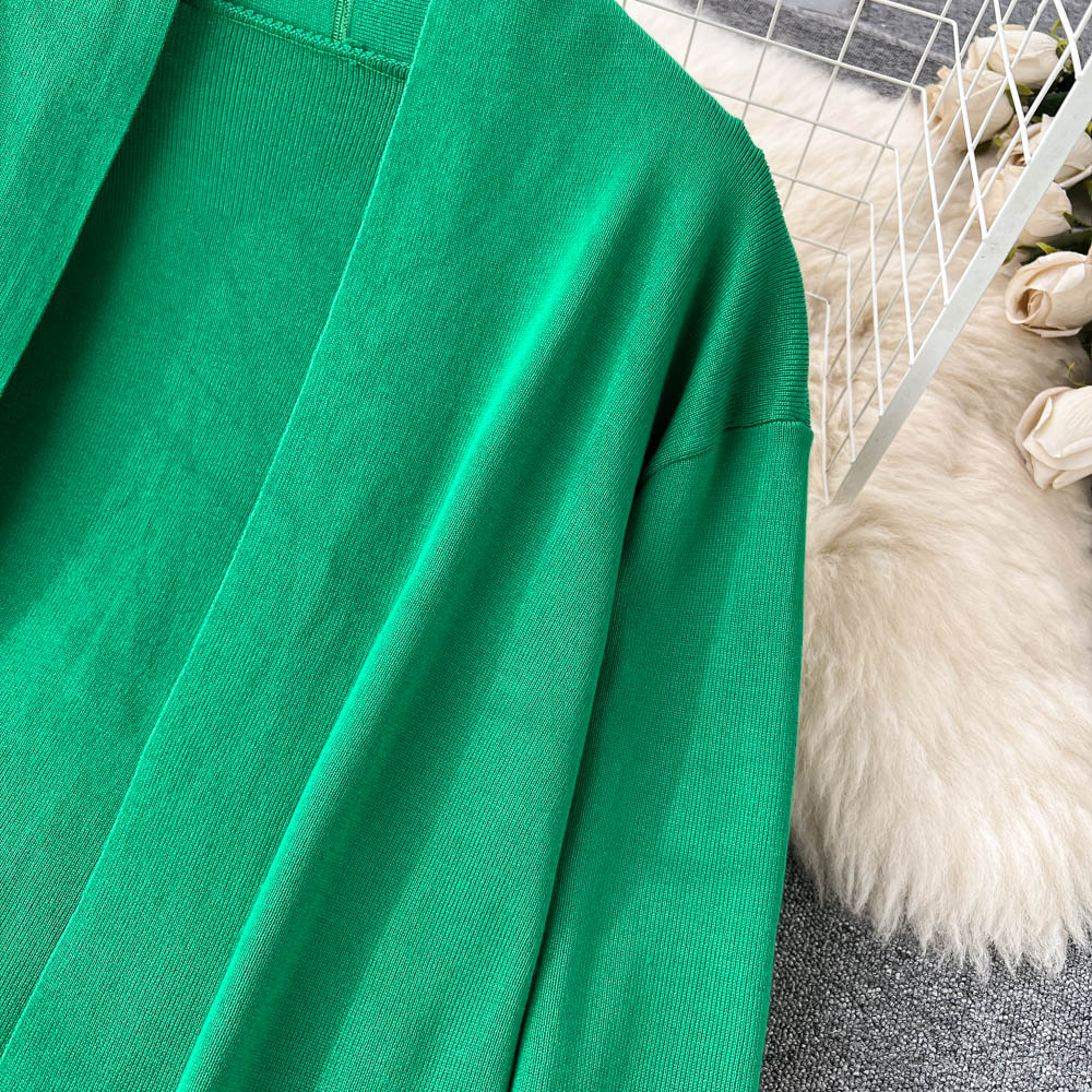 3 Piece Knitted Tracksuit Set for Women Comfy Loungewear with Long Cardigan Coat Turtleneck Vest and Pants