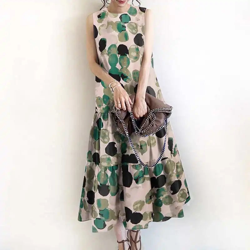 Bohemian Floral Sleeveless Sundress For Women With Ruffles