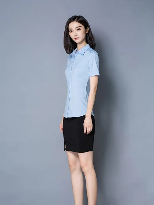 Slim-Fitting White Short-Sleeve Business Shirt for Women Large Size Korean Style Elegant Summer Top