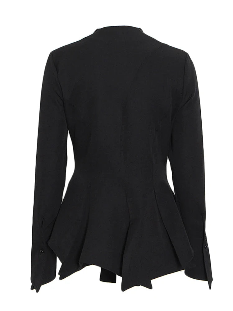 Solid Patchwork Folded Lapel Blouse for Women Long Sleeve Spliced Single Breasted Minimalist Casual Shirt