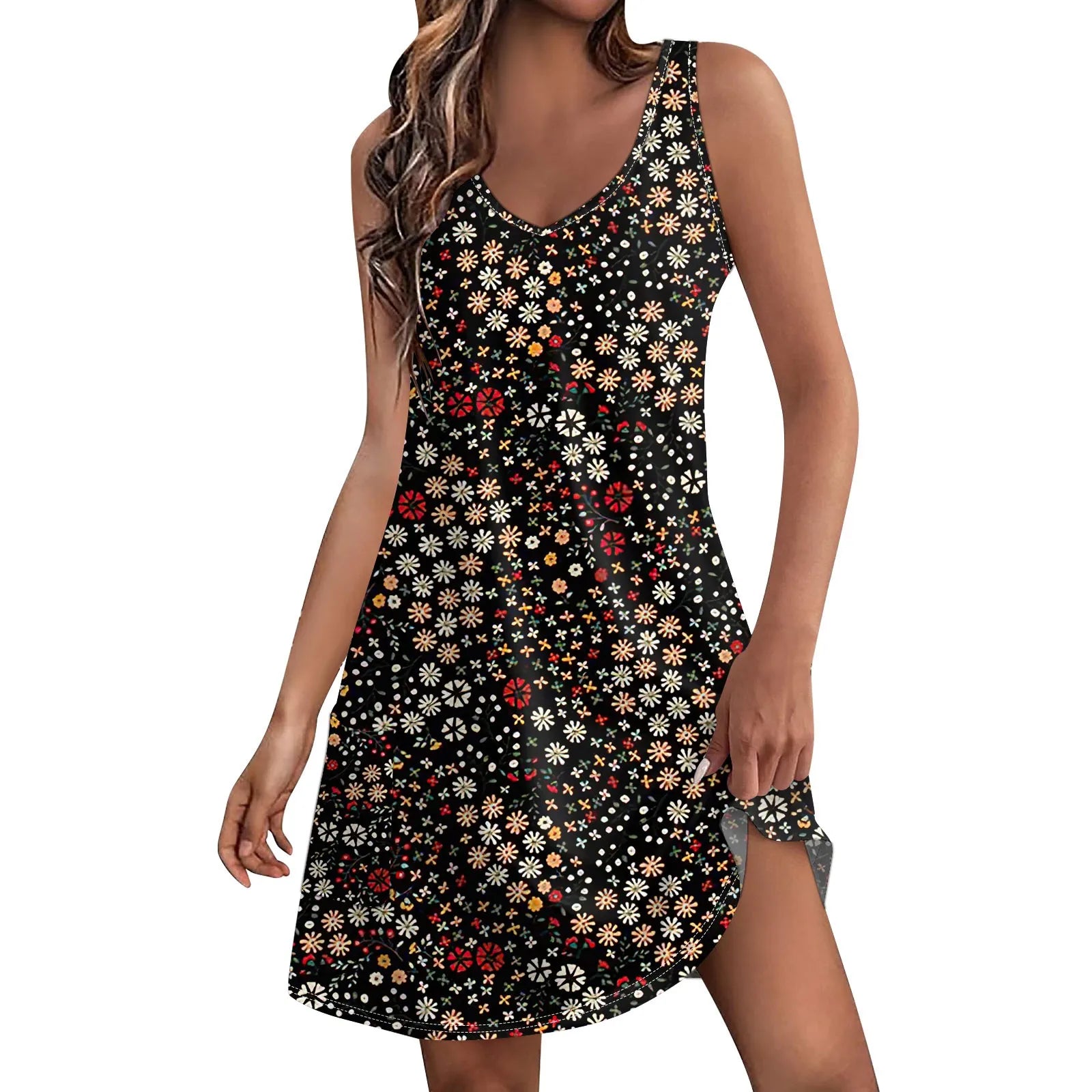 Bohemian Flower Print Beach Dress With Pockets For Women