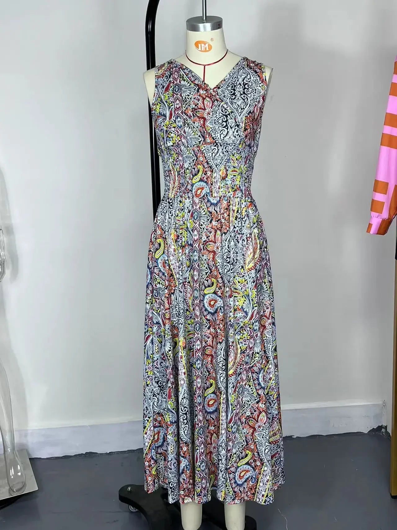 Womens V Neck High Waist Summer Print Dress For Women