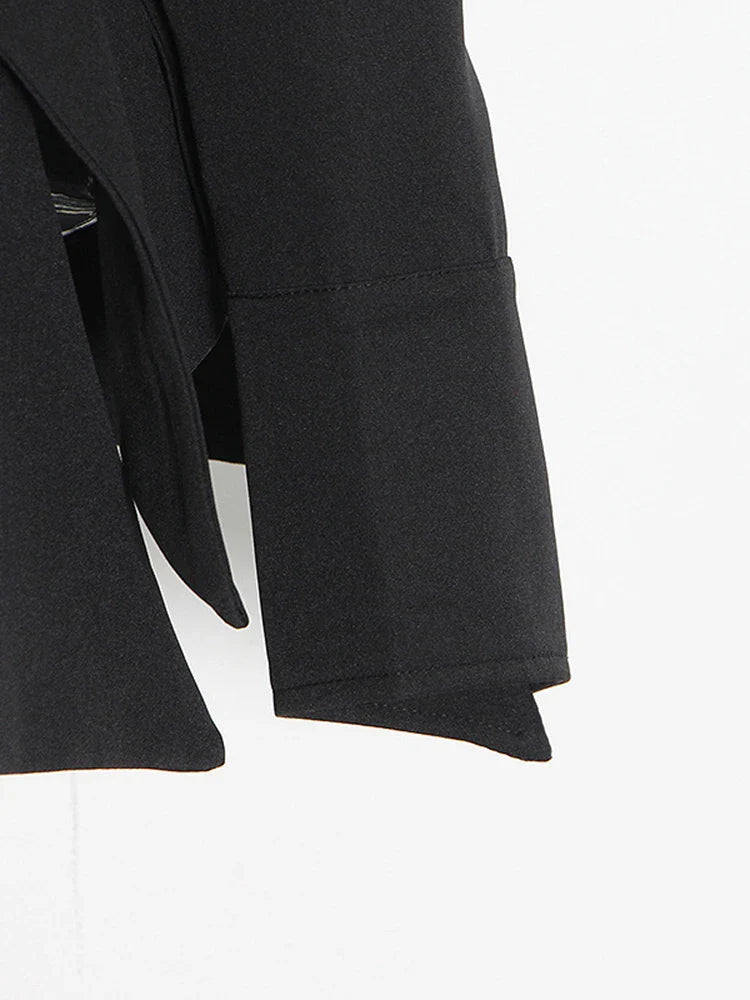 Solid Patchwork Folded Lapel Blouse for Women Long Sleeve Spliced Single Breasted Minimalist Casual Shirt